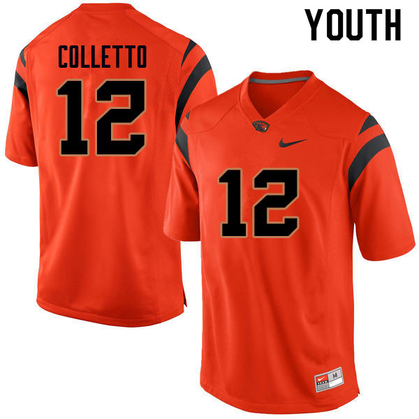 Youth #12 Jack Colletto Oregon State Beavers College Football Jerseys Sale-Orange
